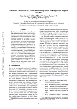 Automatic Extraction of Clausal Embedding Based on Large-Scale English Text Data