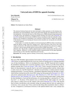 Universal Rates of ERM for Agnostic Learning