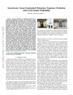 SceneAware: Scene-Constrained Pedestrian Trajectory Prediction with LLM-Guided Walkability