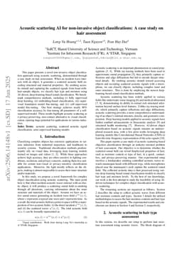 Acoustic scattering AI for non-invasive object classifications: A case study on hair assessment