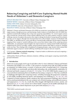 Balancing Caregiving and Self-Care: Exploring Mental Health Needs of Alzheimer's and Dementia Caregivers