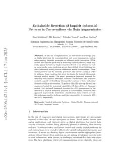 Explainable Detection of Implicit Influential Patterns in Conversations via Data Augmentation