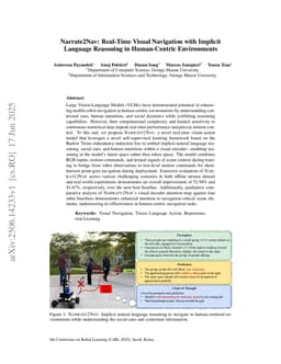 Narrate2Nav: Real-Time Visual Navigation with Implicit Language Reasoning in Human-Centric Environments