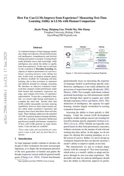 How Far Can LLMs Improve from Experience? Measuring Test-Time Learning Ability in LLMs with Human Comparison