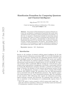Hamiltonian Formalism for Comparing Quantum and Classical Intelligence