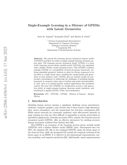 Single-Example Learning in a Mixture of GPDMs with Latent Geometries