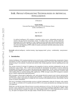 SoK: Privacy-Enhancing Technologies in Artificial Intelligence