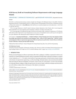 ACM Survey Draft on Formalising Software Requirements with Large Language Models