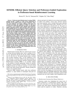 SENIOR: Efficient Query Selection and Preference-Guided Exploration in Preference-based Reinforcement Learning