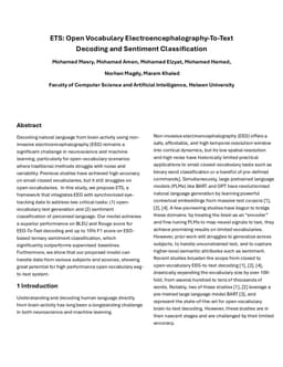 ETS: Open Vocabulary Electroencephalography-To-Text Decoding and Sentiment Classification