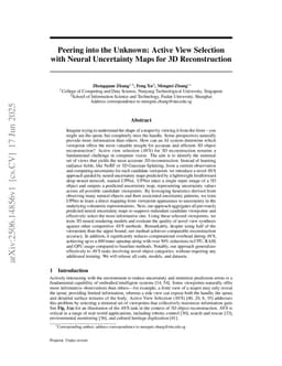 Peering into the Unknown: Active View Selection with Neural Uncertainty Maps for 3D Reconstruction
