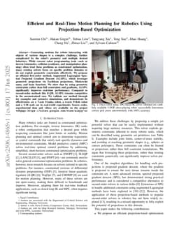 Efficient and Real-Time Motion Planning for Robotics Using Projection-Based Optimization