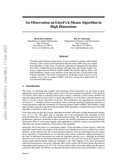 An Observation on Lloyd's k-Means Algorithm in High Dimensions