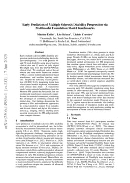 Early Prediction of Multiple Sclerosis Disability Progression via Multimodal Foundation Model Benchmarks