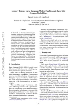 Memory Tokens: Large Language Models Can Generate Reversible Sentence Embeddings