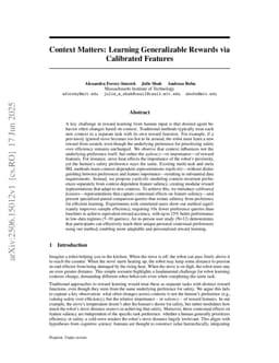 Context Matters: Learning Generalizable Rewards via Calibrated Features