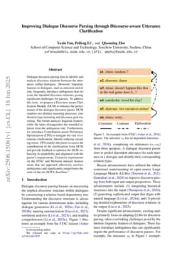 Improving Dialogue Discourse Parsing through Discourse-aware Utterance Clarification
