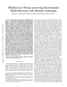 PDLRecover: Privacy-preserving Decentralized Model Recovery with Machine Unlearning