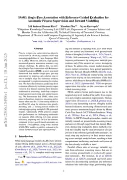 SPARE: Single-Pass Annotation with Reference-Guided Evaluation for Automatic Process Supervision and Reward Modelling