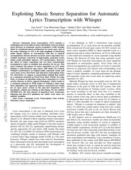 Exploiting Music Source Separation for Automatic Lyrics Transcription with Whisper