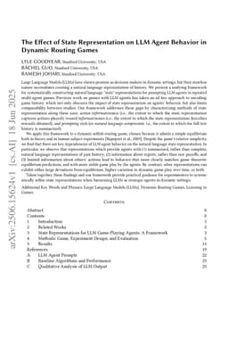 The Effect of State Representation on LLM Agent Behavior in Dynamic Routing Games