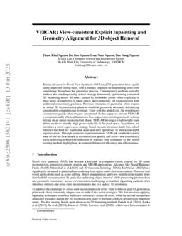 VEIGAR: View-consistent Explicit Inpainting and Geometry Alignment for 3D object Removal