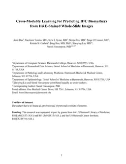 Cross-Modality Learning for Predicting IHC Biomarkers from H&E-Stained Whole-Slide Images