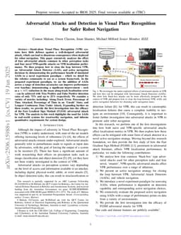 Adversarial Attacks and Detection in Visual Place Recognition for Safer Robot Navigation