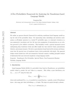 A Free Probabilistic Framework for Analyzing the Transformer-based Language Models