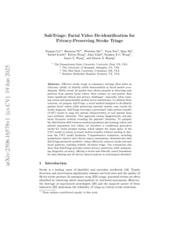 SafeTriage: Facial Video De-identification for Privacy-Preserving Stroke Triage