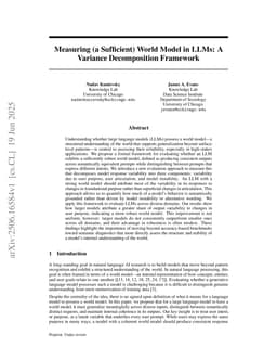 Measuring (a Sufficient) World Model in LLMs: A Variance Decomposition Framework