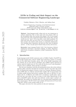 LLMs in Coding and their Impact on the Commercial Software Engineering Landscape