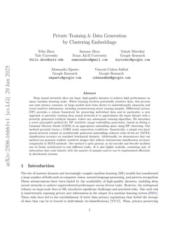 Private Training & Data Generation by Clustering Embeddings