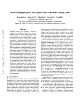 Incentivizing High-quality Participation From Federated Learning Agents
