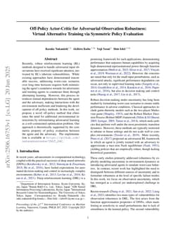 Off-Policy Actor-Critic for Adversarial Observation Robustness: Virtual Alternative Training via Symmetric Policy Evaluation