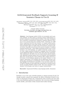 LLM-Generated Feedback Supports Learning If Learners Choose to Use It