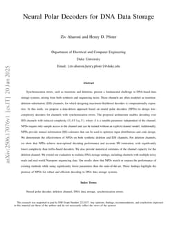 Neural Polar Decoders for DNA Data Storage