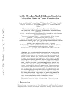 MeDi: Metadata-Guided Diffusion Models for Mitigating Biases in Tumor Classification