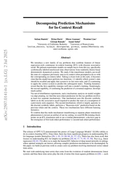 Decomposing Prediction Mechanisms for In-Context Recall