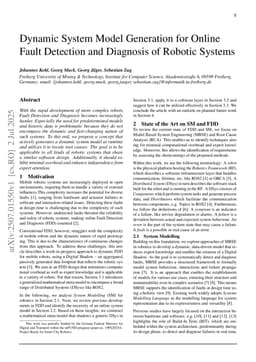 Dynamic System Model Generation for Online Fault Detection and Diagnosis of Robotic Systems