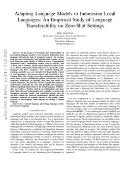 Adapting Language Models to Indonesian Local Languages: An Empirical Study of Language Transferability on Zero-Shot Settings