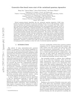 Generative flow-based warm start of the variational quantum eigensolver