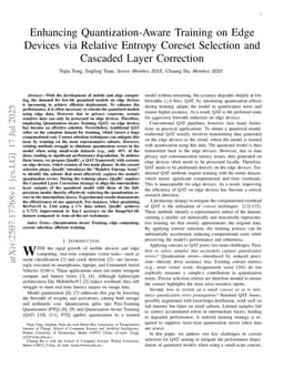 Enhancing Quantization-Aware Training on Edge Devices via Relative Entropy Coreset Selection and Cascaded Layer Correction