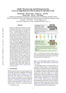 AQuilt: Weaving Logic and Self-Inspection into Low-Cost, High-Relevance Data Synthesis for Specialist LLMs