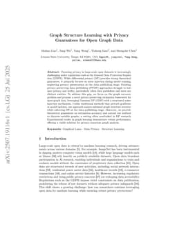 Graph Structure Learning with Privacy Guarantees for Open Graph Data